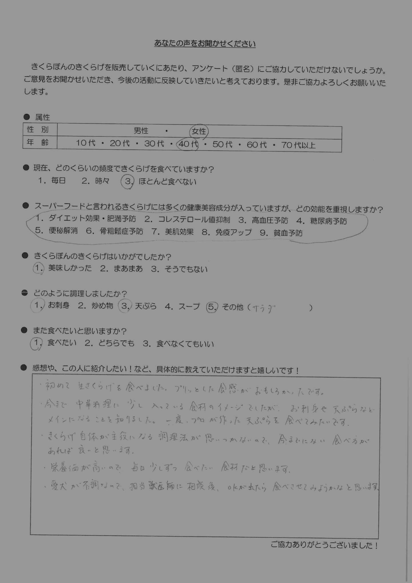 お客様の声｜きくらぼんの生きくらげ｜株式会社きくらぼ｜静岡県駿東郡長泉町産の生きくらげ