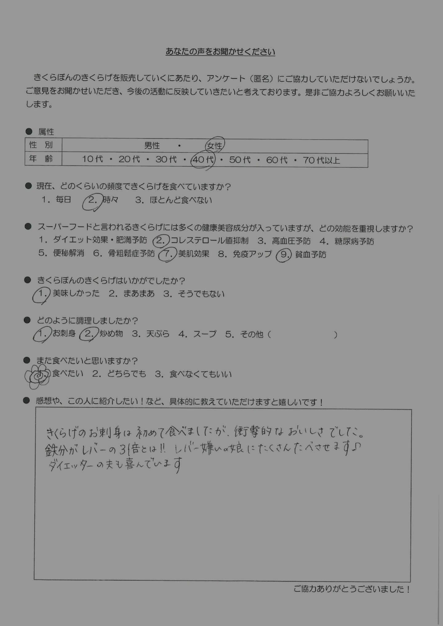 お客様の声｜きくらぼんの生きくらげ｜株式会社きくらぼ｜静岡県駿東郡長泉町産の生きくらげ